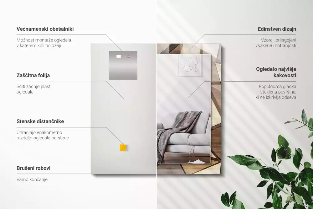 Miroir décoratif rectangulaire Motifs géométriques bois