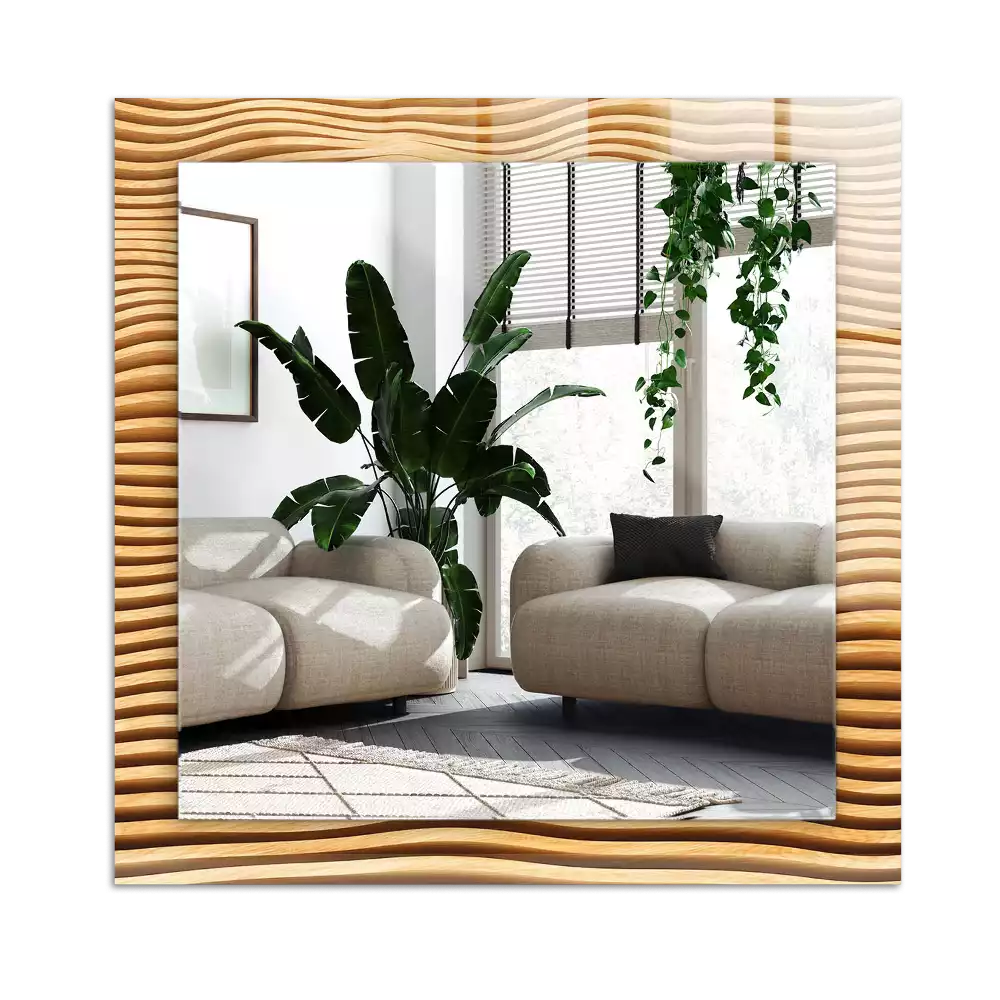 Miroir avec imprimé rectangulaire Vagues bois