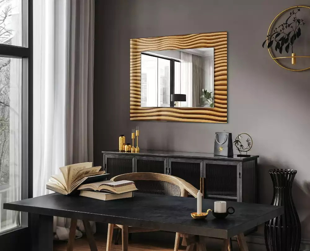 Miroir avec imprimé rectangulaire Vagues bois
