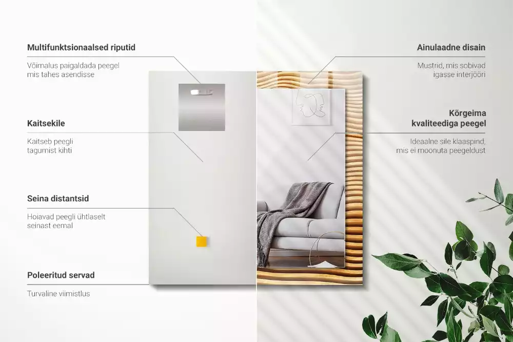 Miroir avec imprimé rectangulaire Vagues bois