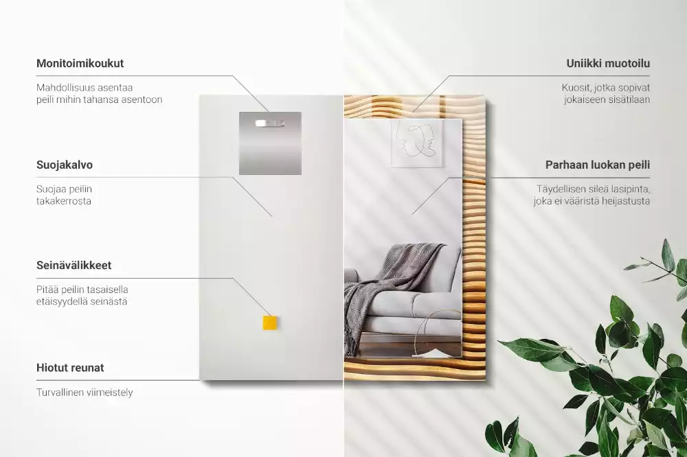 Miroir avec imprimé rectangulaire Vagues bois