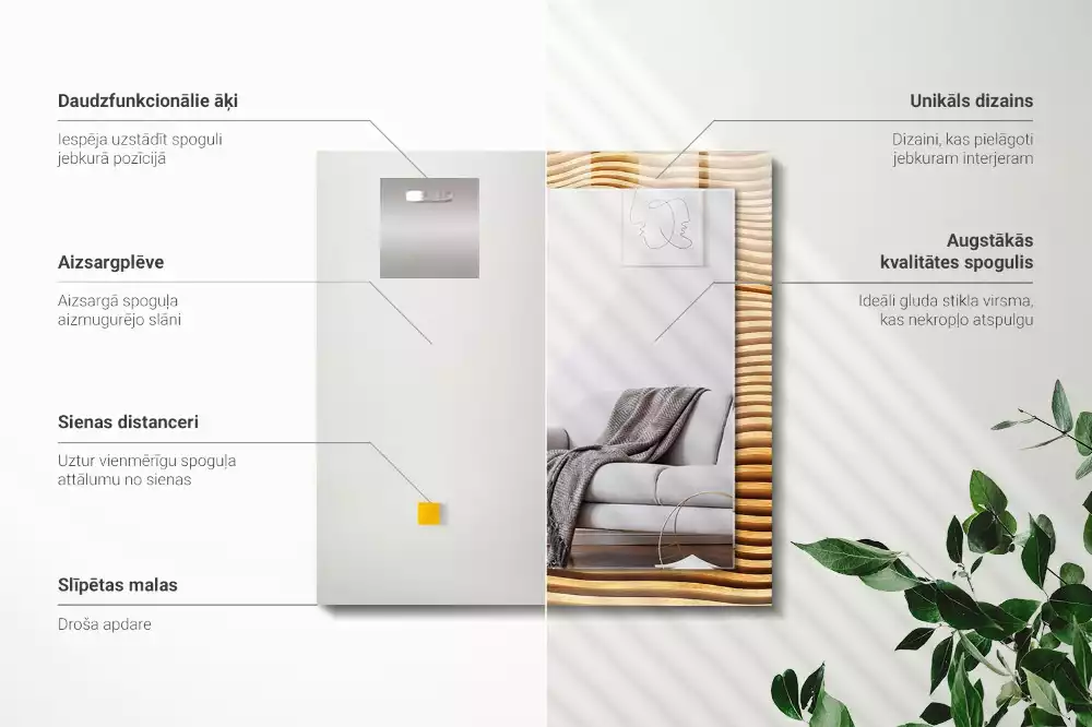 Miroir avec imprimé rectangulaire Vagues bois