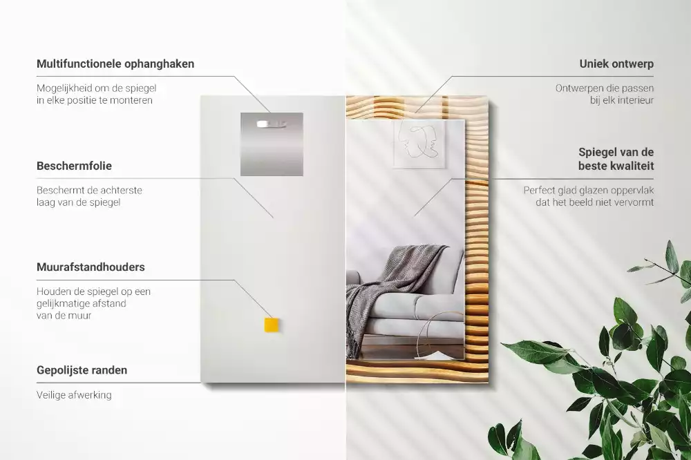 Miroir avec imprimé rectangulaire Vagues bois