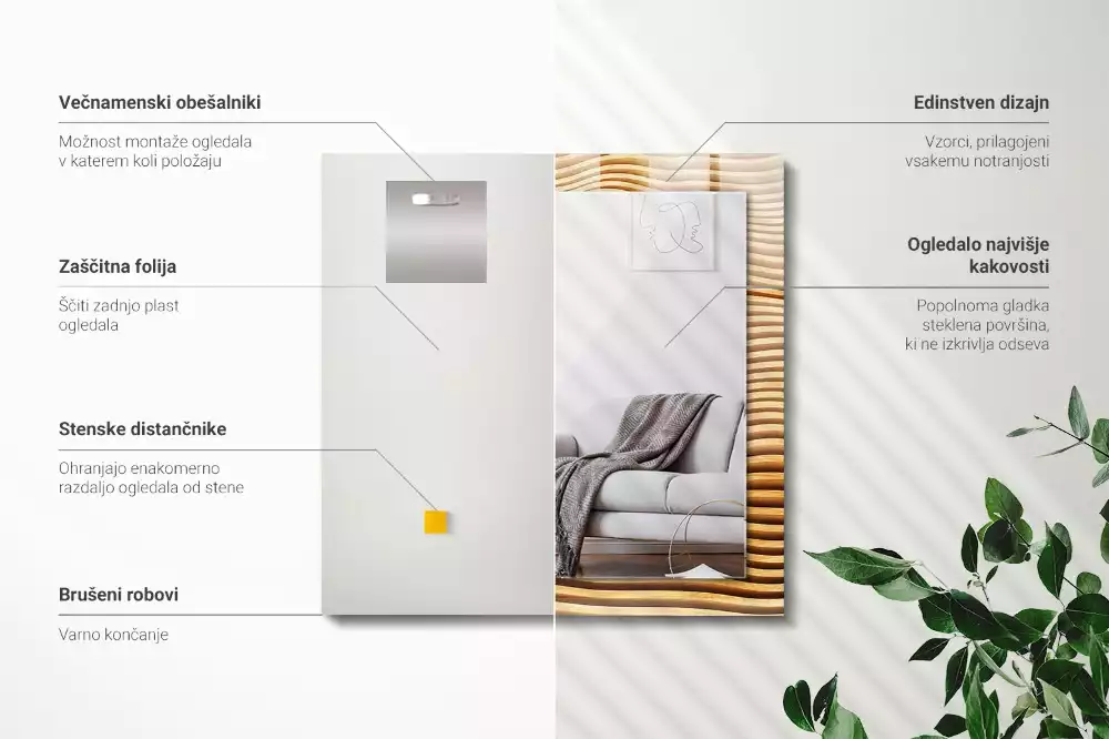 Miroir avec imprimé rectangulaire Vagues bois