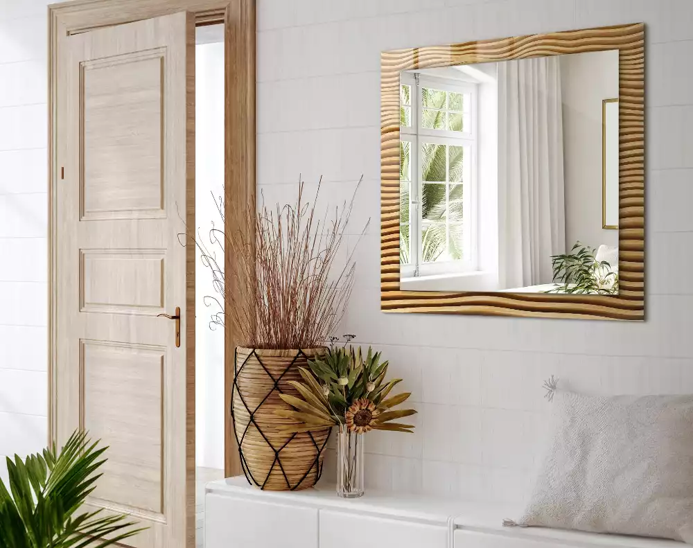 Miroir avec imprimé rectangulaire Vagues bois