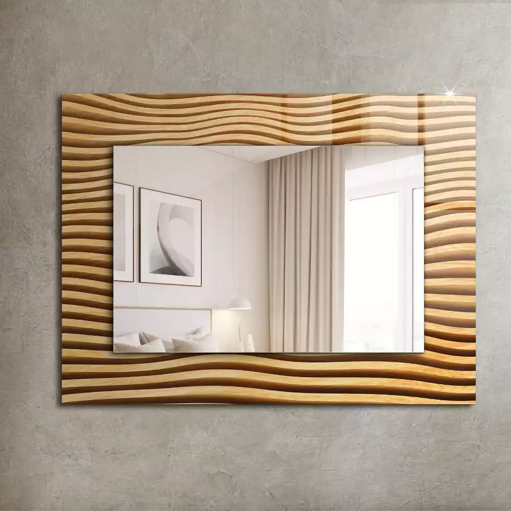 Miroir avec imprimé rectangulaire Vagues bois