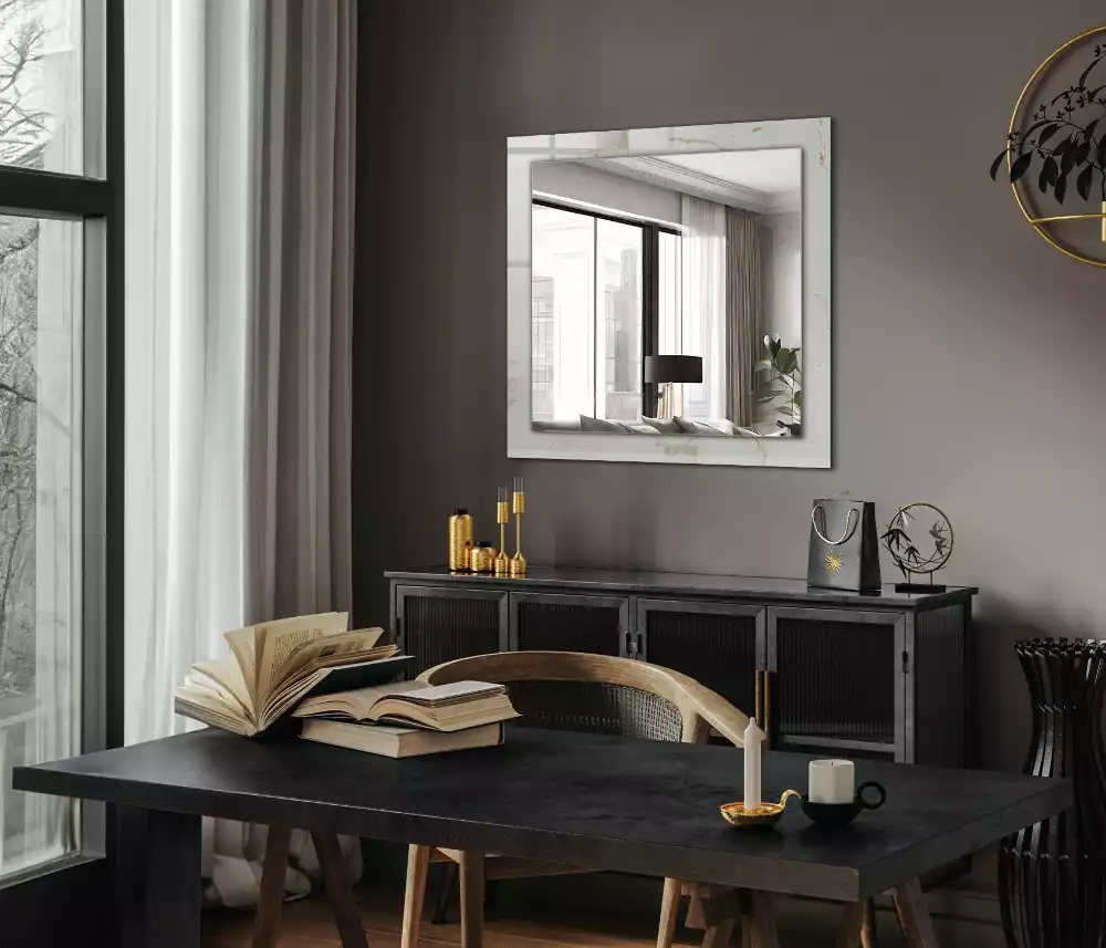 Miroir avec imprimé décoratif rectangulaire Motif marbre blanc