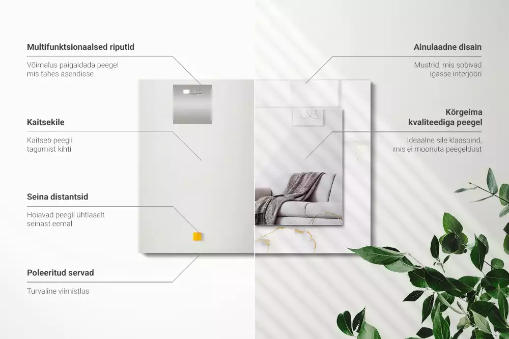 Miroir avec imprimé décoratif rectangulaire Motif marbre blanc