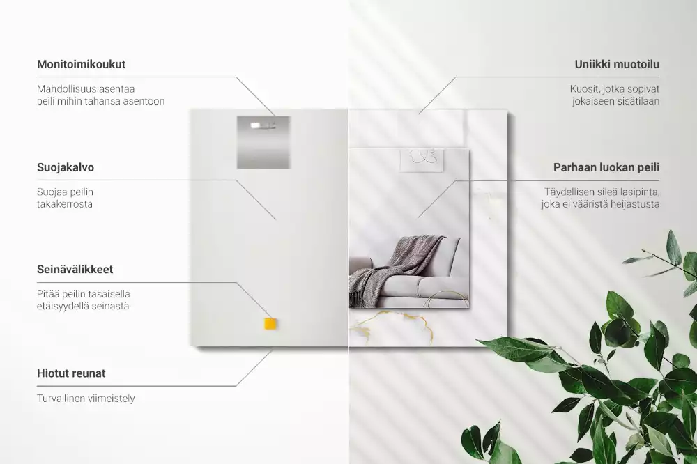 Miroir avec imprimé décoratif rectangulaire Motif marbre blanc