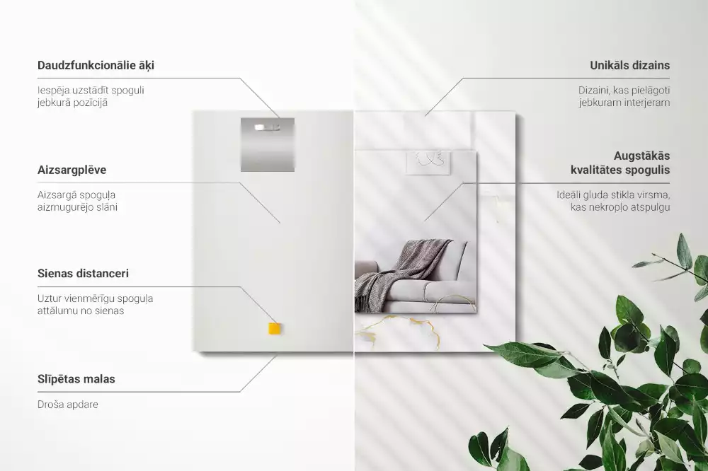 Miroir avec imprimé décoratif rectangulaire Motif marbre blanc