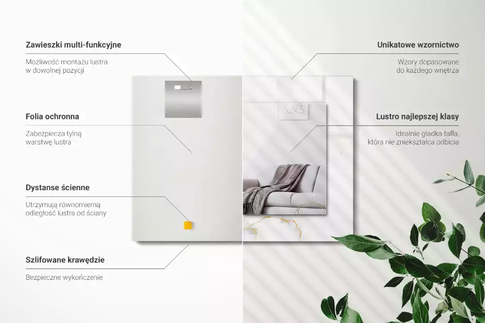 Miroir avec imprimé décoratif rectangulaire Motif marbre blanc