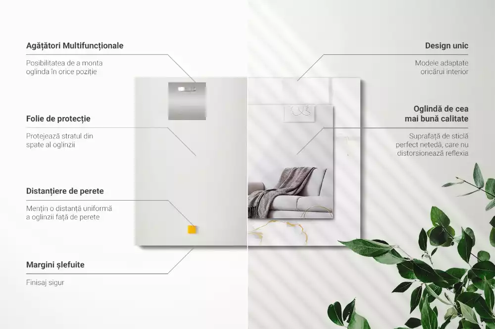 Miroir avec imprimé décoratif rectangulaire Motif marbre blanc