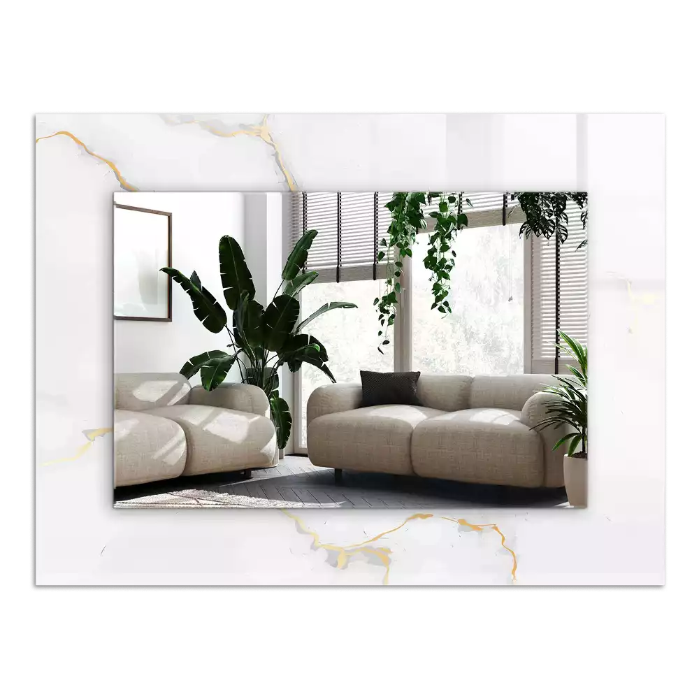 Miroir avec imprimé décoratif rectangulaire Motif marbre blanc