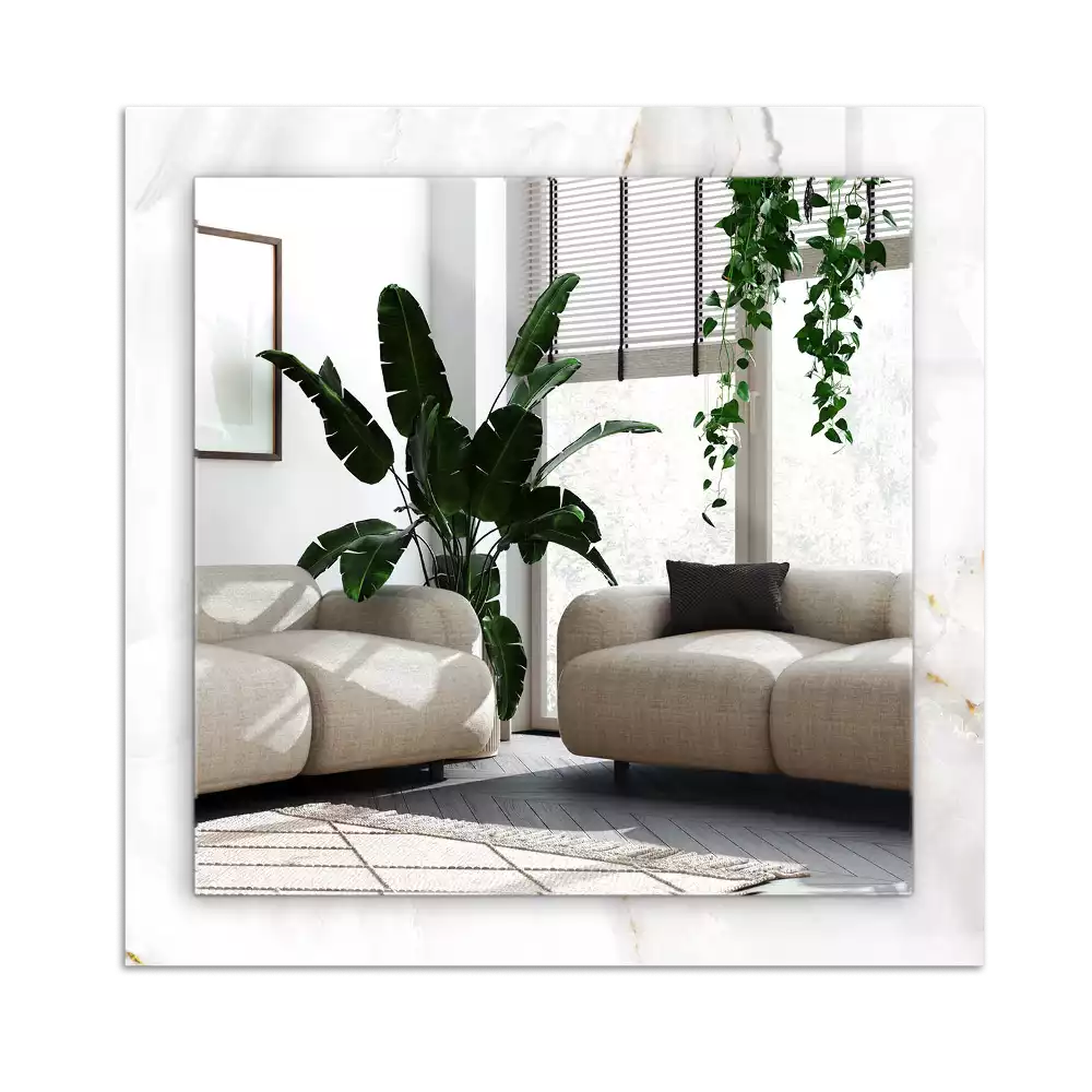 Miroir avec imprimé rectangulaire Motif marbre blanc