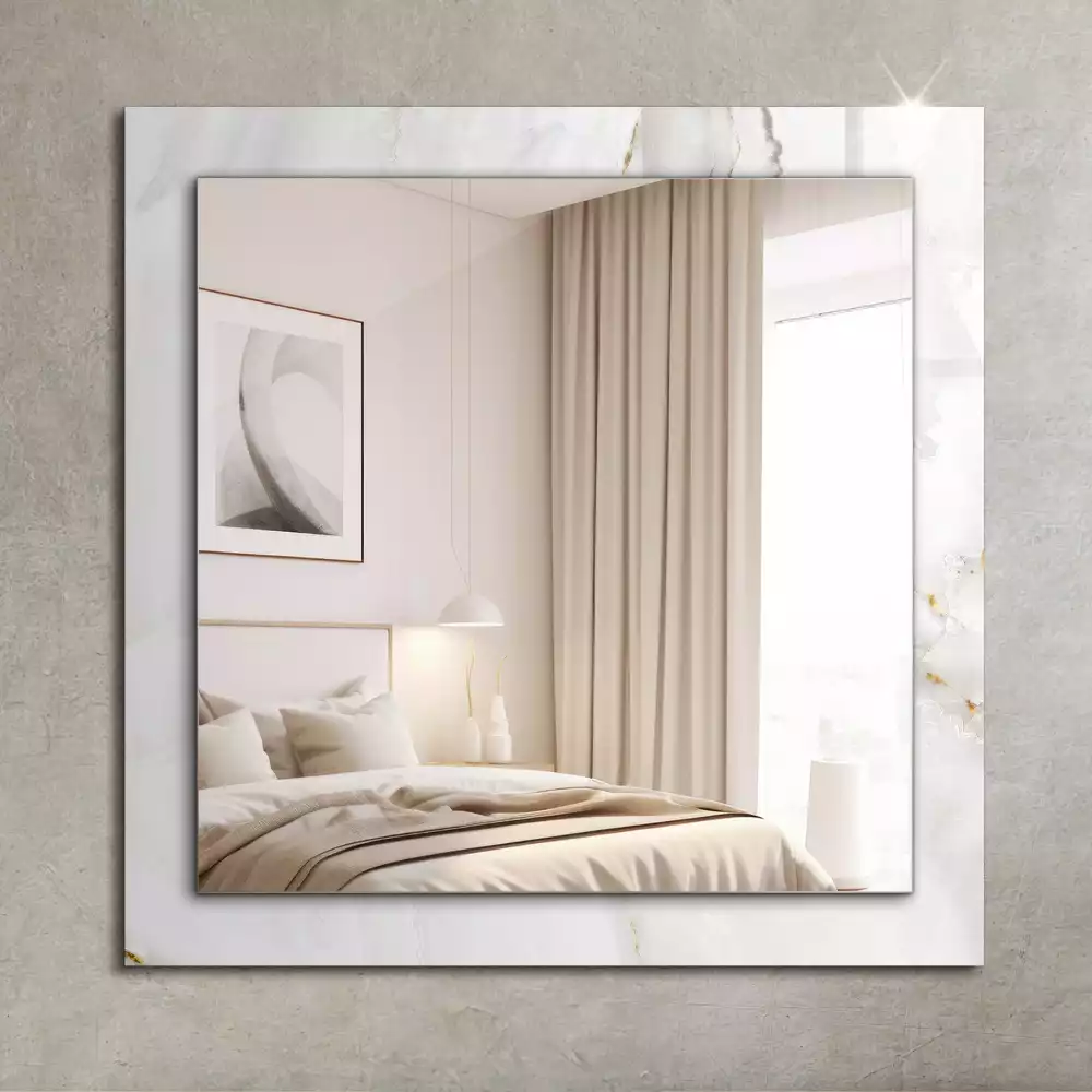 Miroir avec imprimé rectangulaire Motif marbre blanc