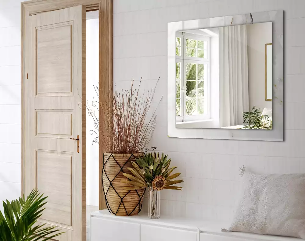 Miroir avec imprimé rectangulaire Motif marbre blanc