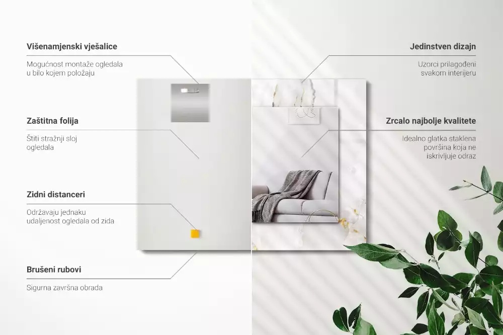 Miroir avec imprimé rectangulaire Motif marbre blanc