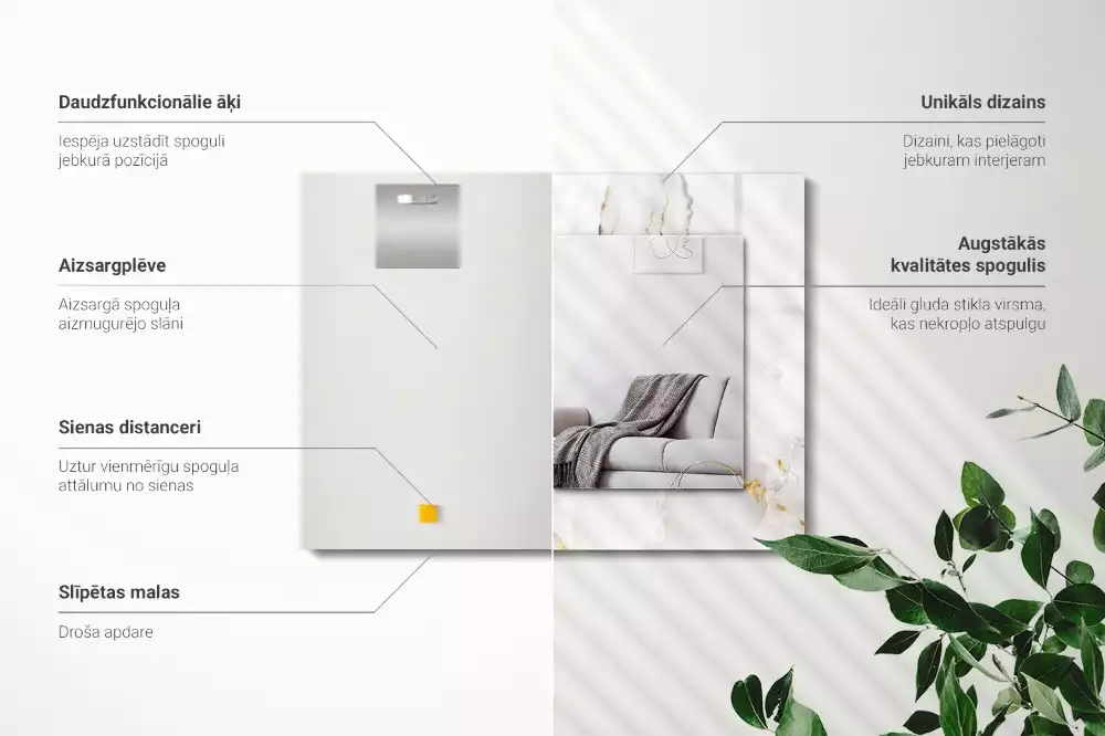 Miroir avec imprimé rectangulaire Motif marbre blanc