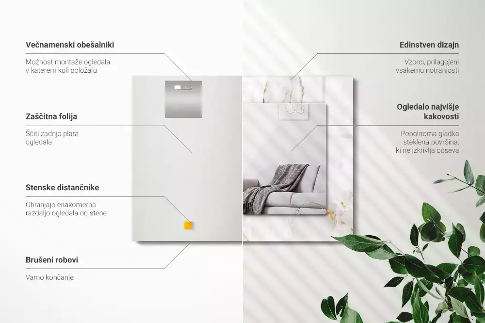 Miroir avec imprimé rectangulaire Motif marbre blanc