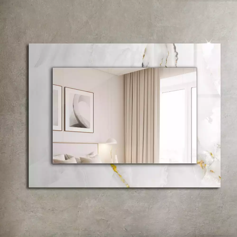 Miroir avec imprimé rectangulaire Motif marbre blanc