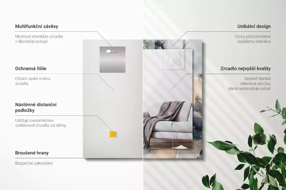 Miroir avec imprimé décoratif rectangulaire Art abstrait bleu