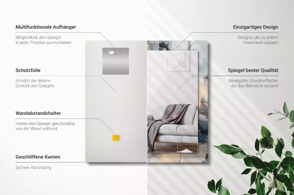 Miroir avec imprimé décoratif rectangulaire Art abstrait bleu