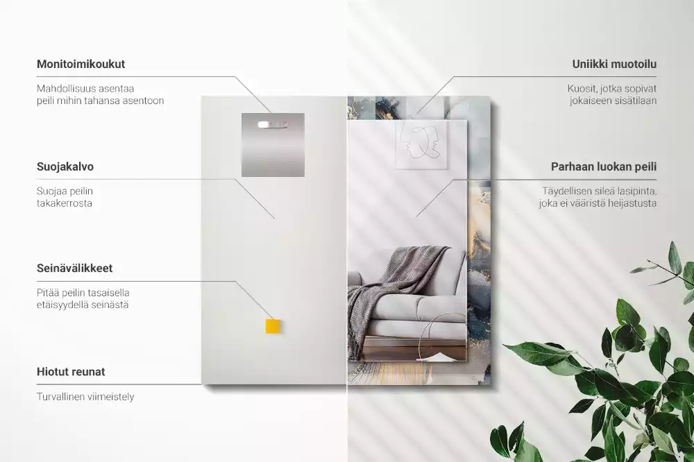 Miroir avec imprimé décoratif rectangulaire Art abstrait bleu