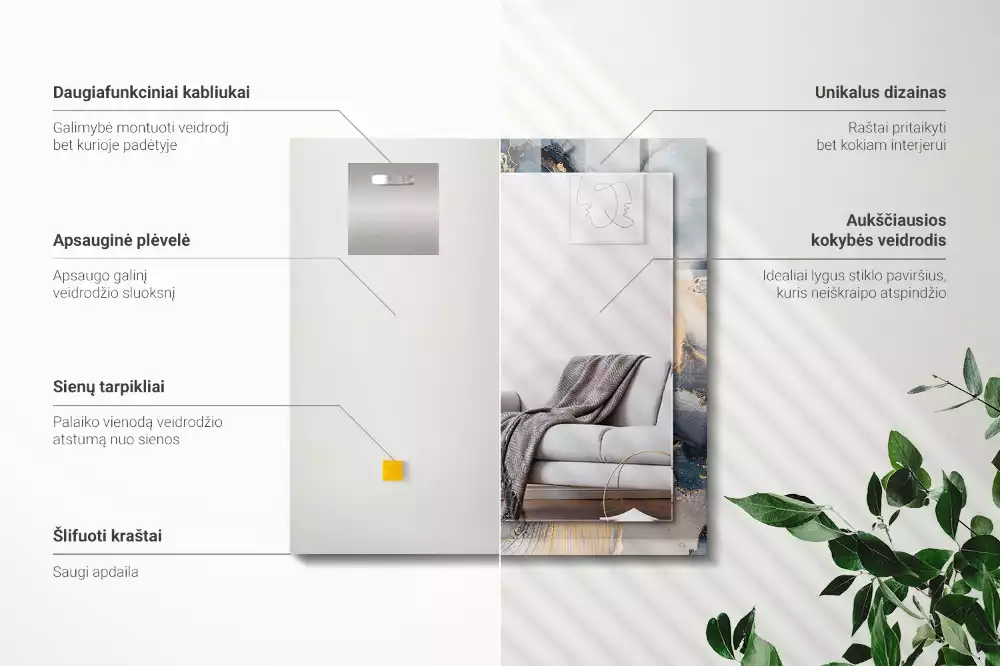 Miroir avec imprimé décoratif rectangulaire Art abstrait bleu