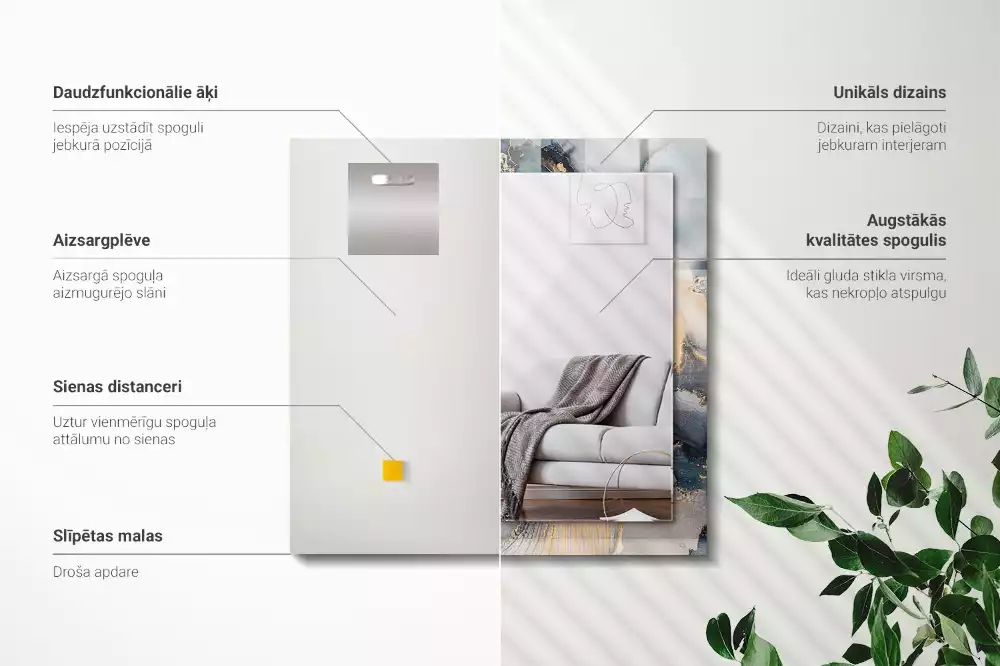 Miroir avec imprimé décoratif rectangulaire Art abstrait bleu