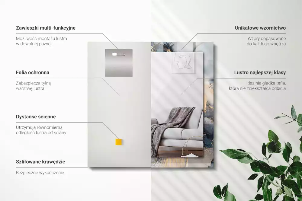 Miroir avec imprimé décoratif rectangulaire Art abstrait bleu