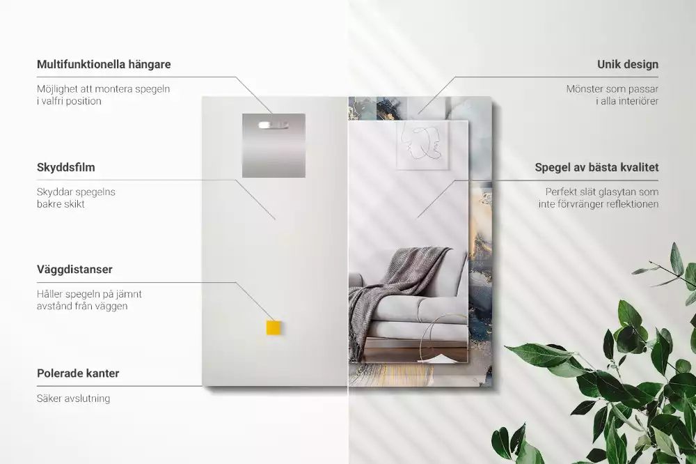 Miroir avec imprimé décoratif rectangulaire Art abstrait bleu