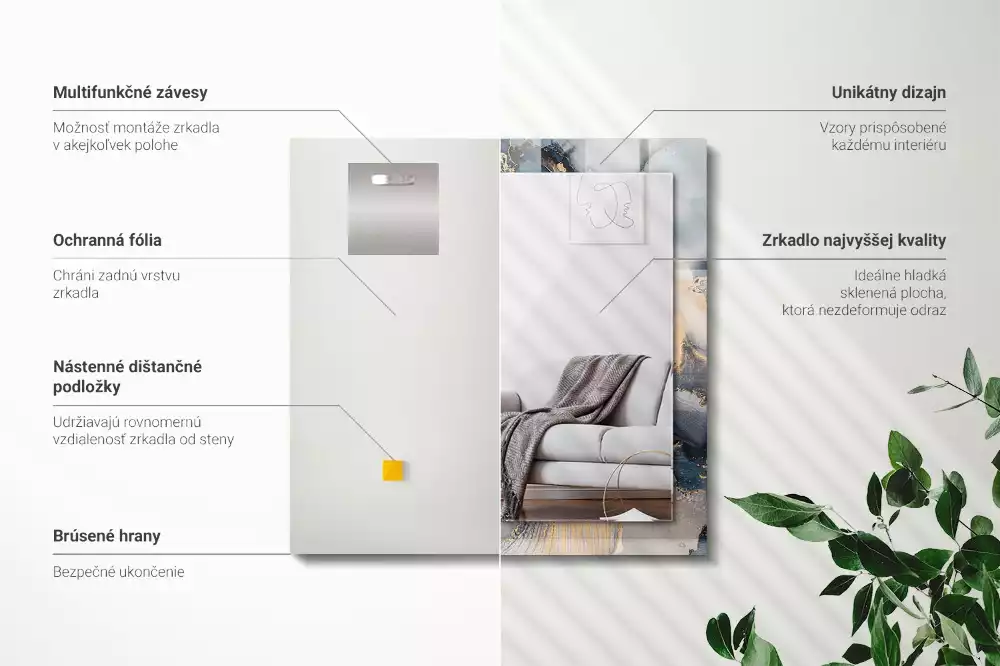 Miroir avec imprimé décoratif rectangulaire Art abstrait bleu