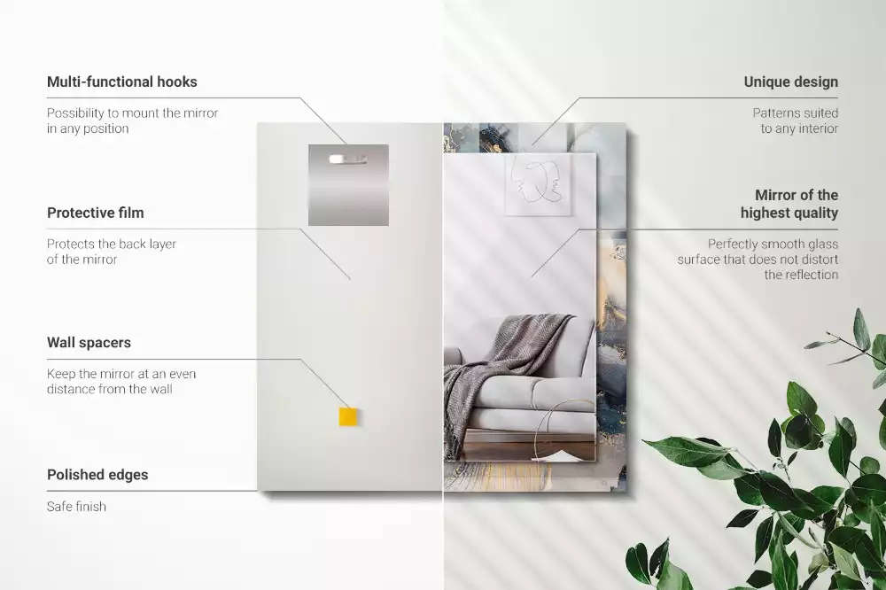 Miroir avec imprimé décoratif rectangulaire Art abstrait bleu