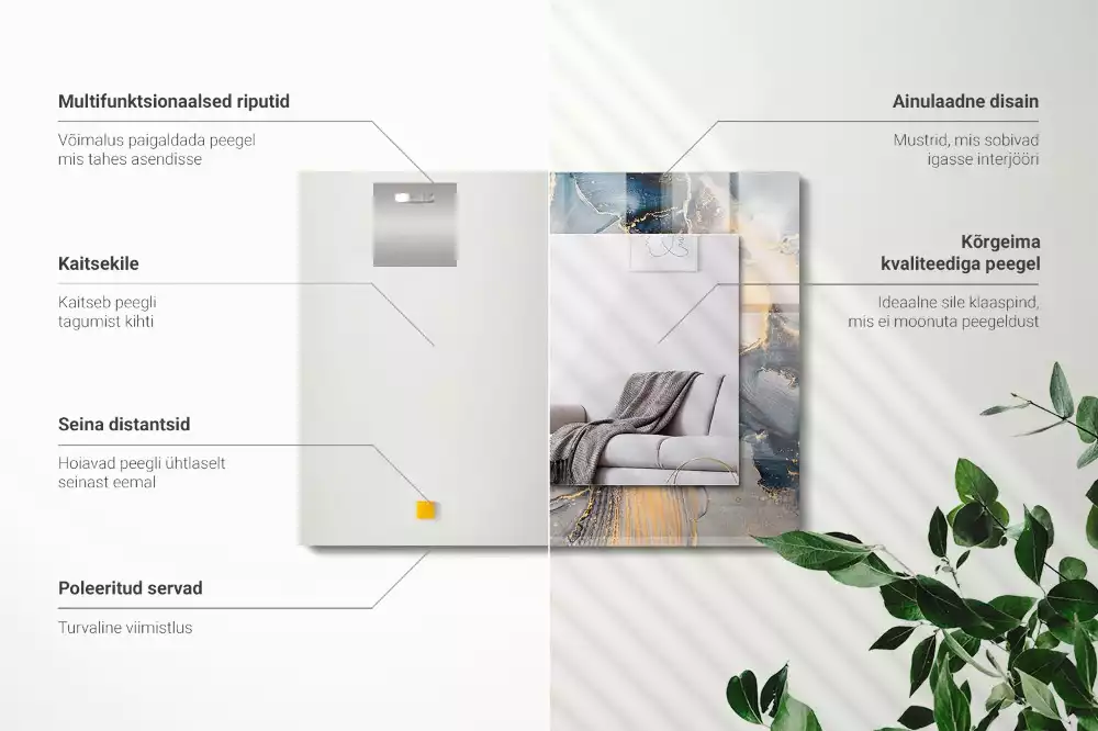 Miroir avec imprimé décoratif rectangulaire Art abstrait bleu