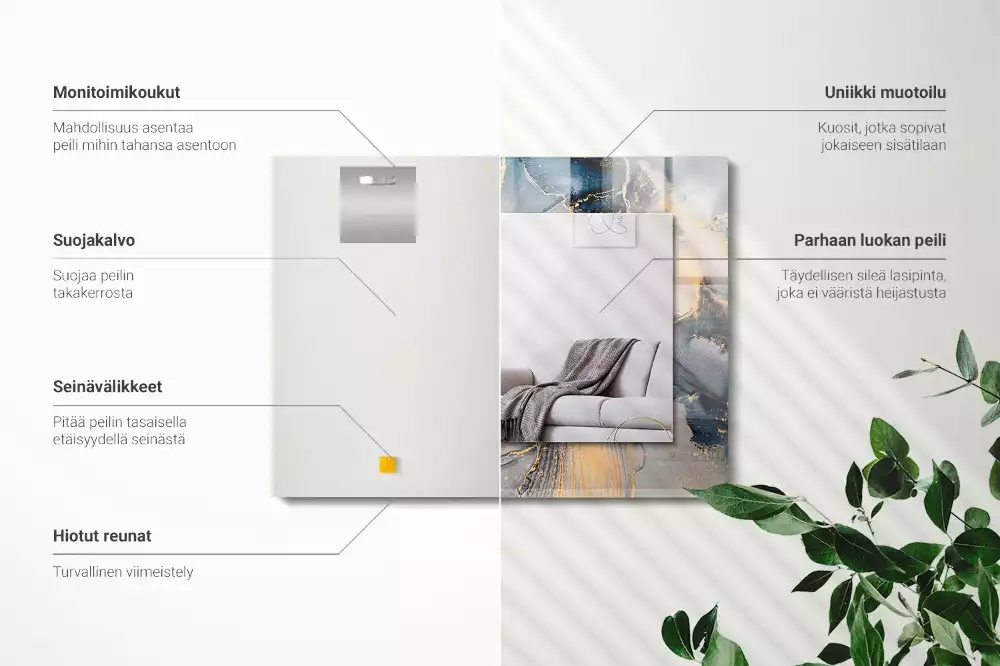 Miroir avec imprimé décoratif rectangulaire Art abstrait bleu