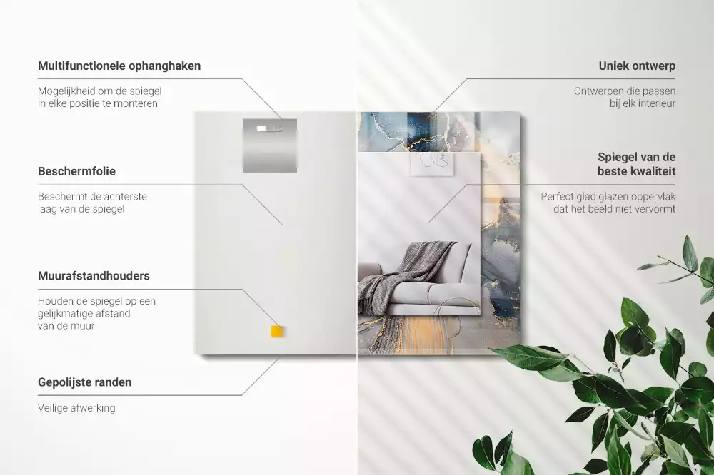 Miroir avec imprimé décoratif rectangulaire Art abstrait bleu