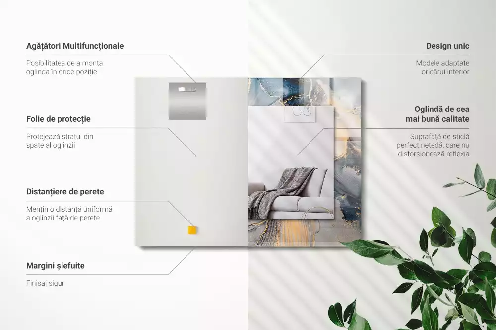 Miroir avec imprimé décoratif rectangulaire Art abstrait bleu