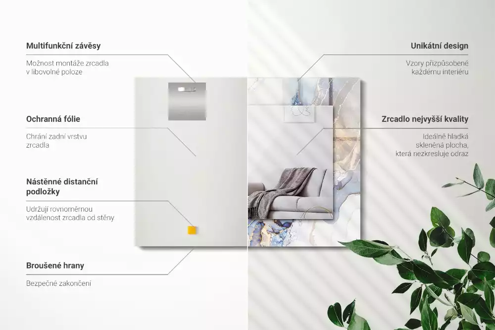 Miroir avec imprimé rectangulaire Art abstrait marbre