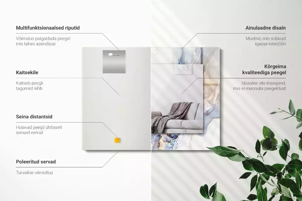 Miroir avec imprimé rectangulaire Art abstrait marbre