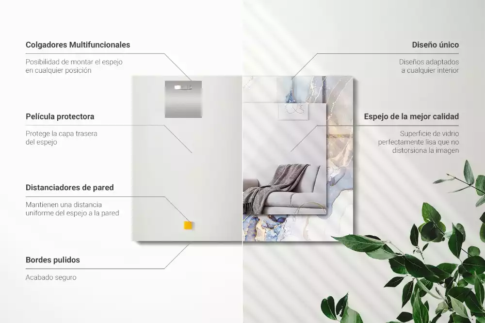 Miroir avec imprimé rectangulaire Art abstrait marbre