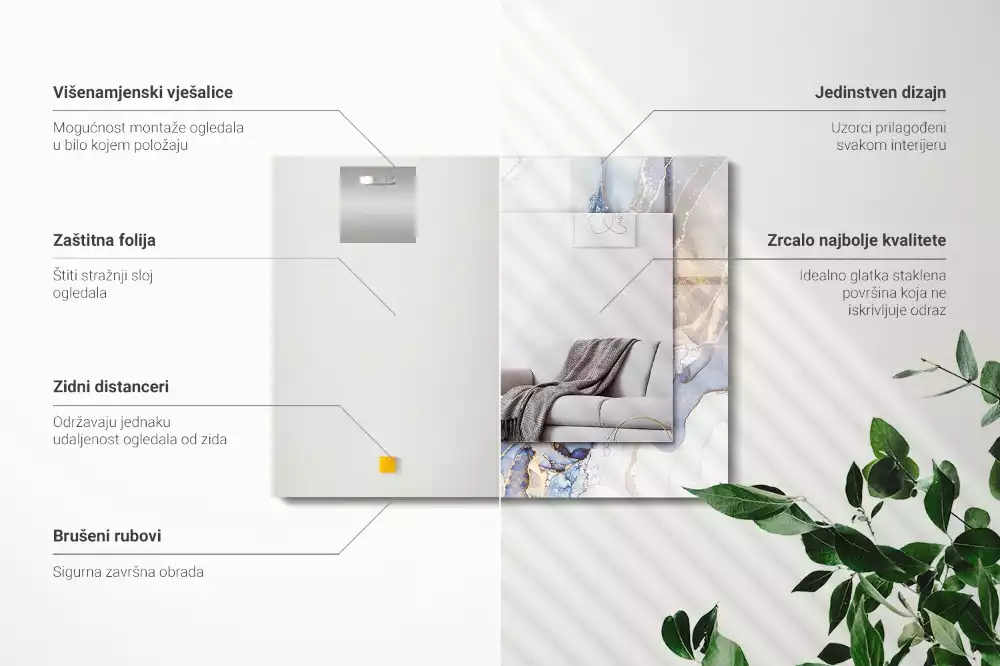 Miroir avec imprimé rectangulaire Art abstrait marbre