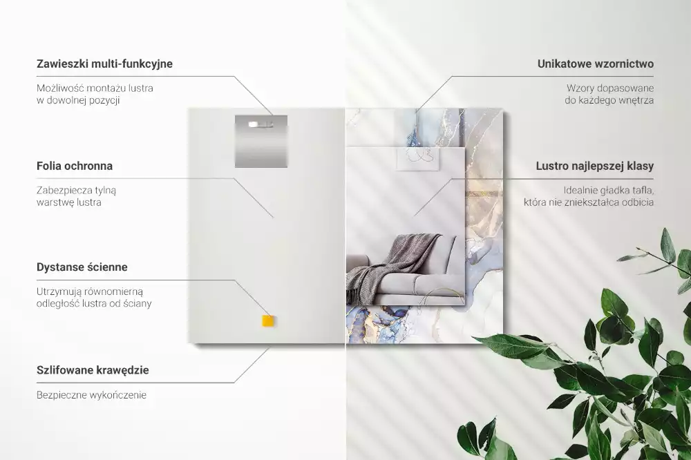 Miroir avec imprimé rectangulaire Art abstrait marbre