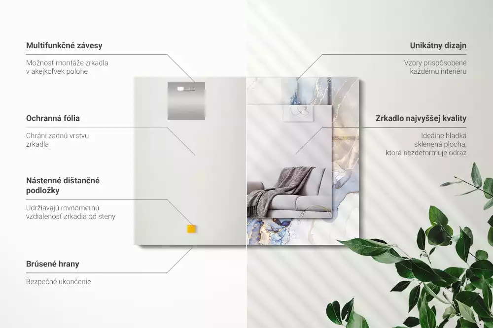 Miroir avec imprimé rectangulaire Art abstrait marbre