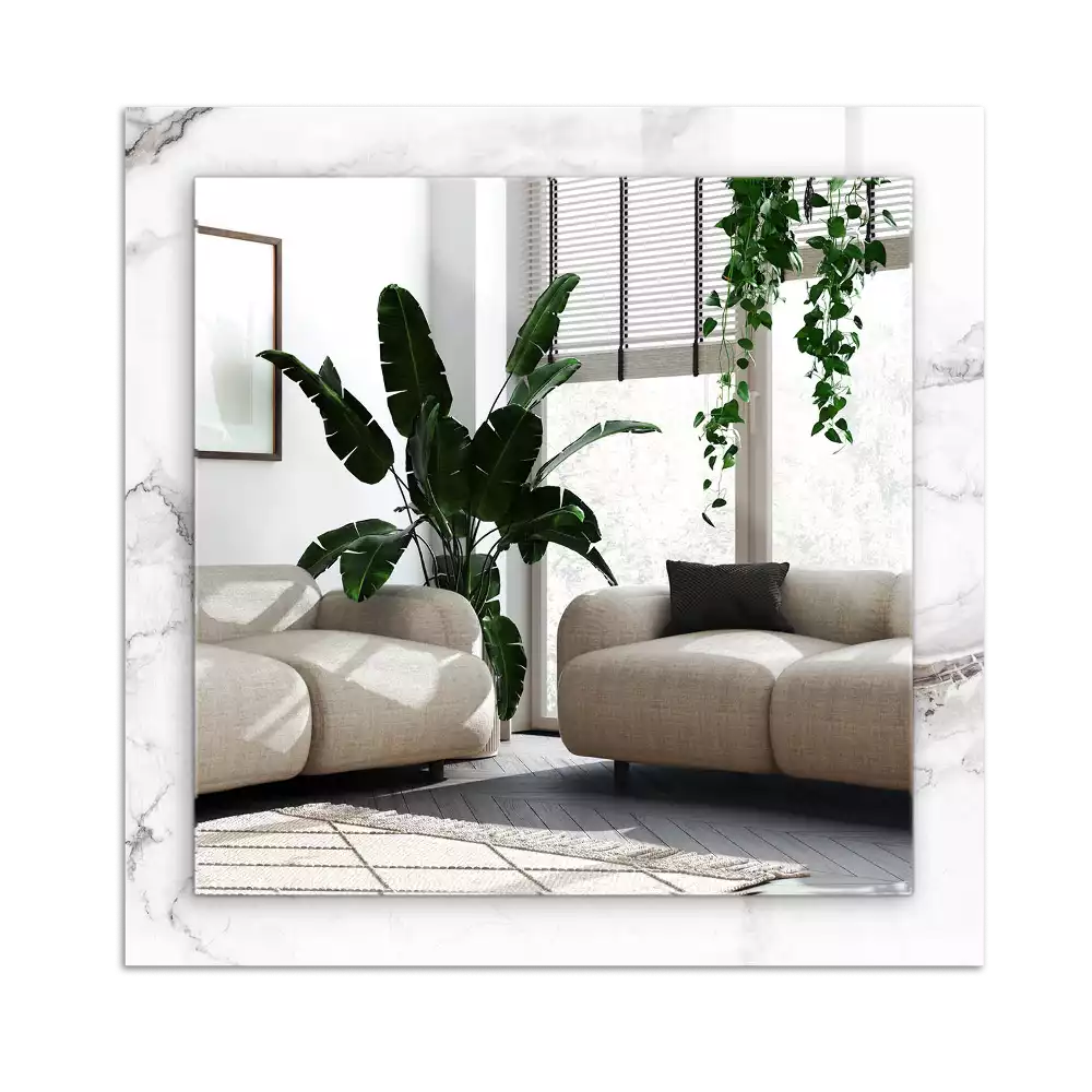 Miroir avec imprimé décoratif rectangulaire Motif marbré blanc