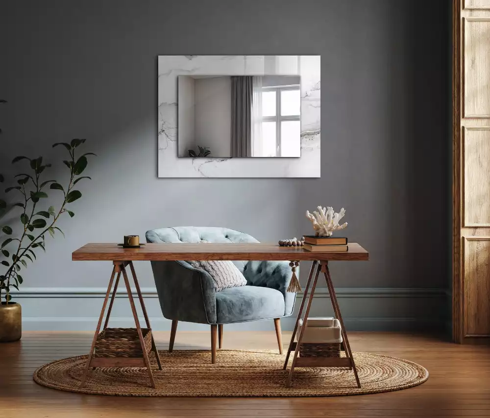 Miroir avec imprimé décoratif rectangulaire Motif marbré blanc