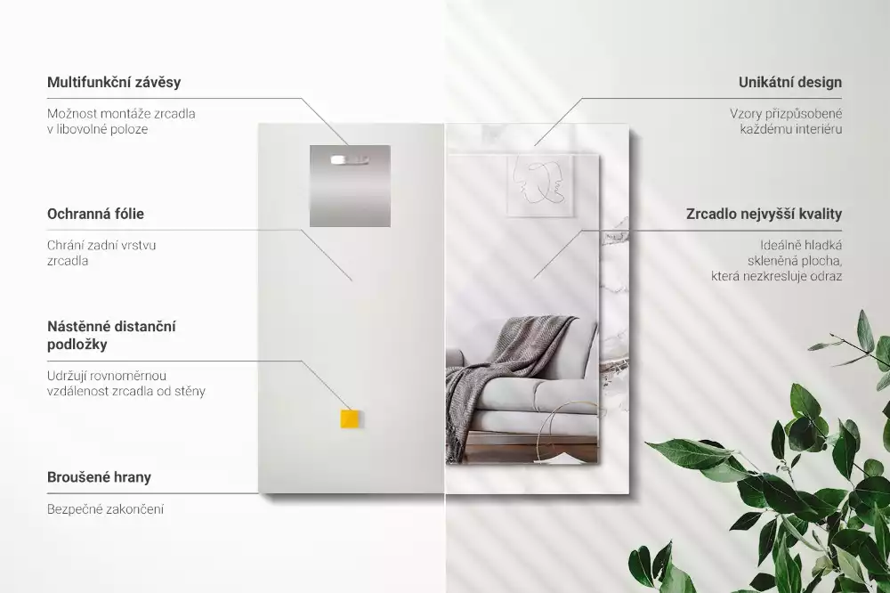 Miroir avec imprimé décoratif rectangulaire Motif marbré blanc