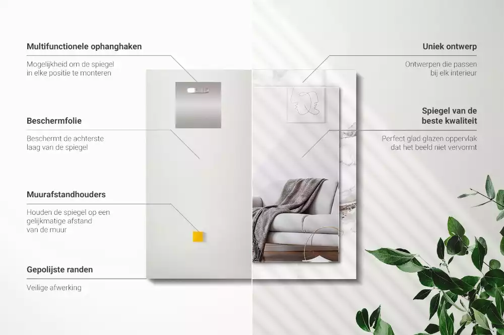 Miroir avec imprimé décoratif rectangulaire Motif marbré blanc