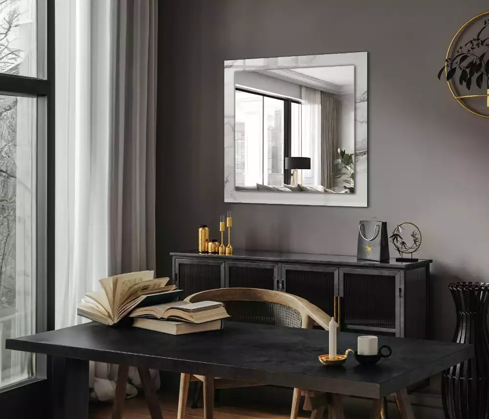 Miroir avec imprimé décoratif rectangulaire Motif marbré blanc