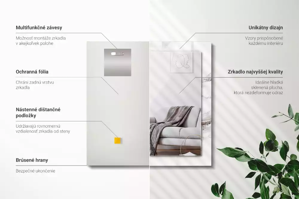 Miroir avec imprimé décoratif rectangulaire Motif marbré blanc