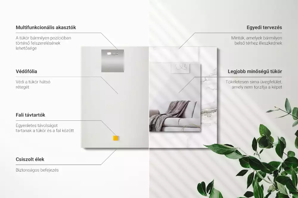 Miroir avec imprimé décoratif rectangulaire Motif marbré blanc